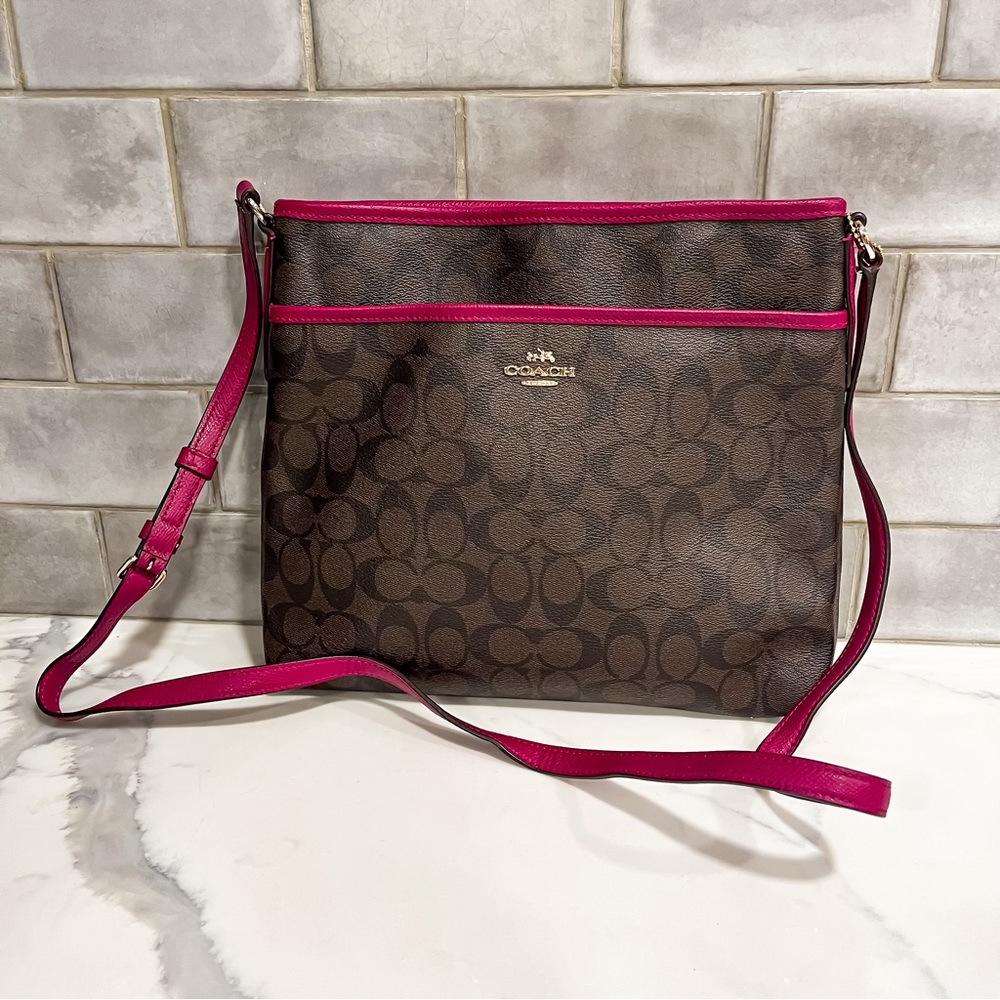 Coach Signature File Bag, Brown/Cranberry